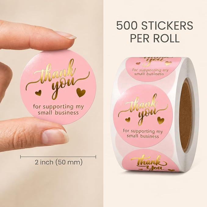 500 Thank You for Supporting My Small Business - Stickers 2 Inch Round Sticker Labels, Pink Gold Foil Thank You Labels for Packaging, Small Business Stickers for Envelopes, Boxes, Bags & Orders