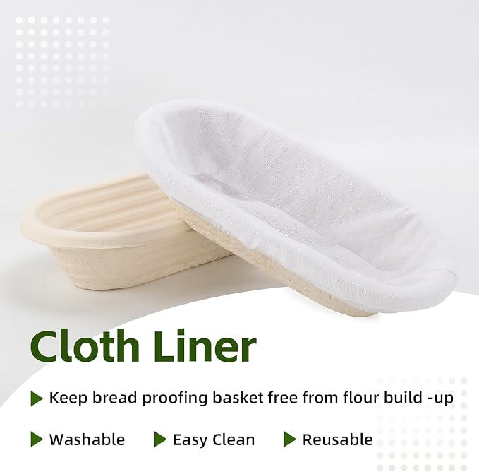 2 x 12inch Pulp Oval Sourdough Banneton Bread Proofing Basket Baking Supply with Linen Liners for Professional and Homemade Artisan Bread