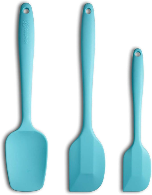 Silicone Spatula 3‑Piece Set Heat Resistant 600°F Non‑Stick Rubber Spatulas with Stainless Steel Core ALLWIN HOUSEWARE Large Spatula, Spoonula & Mini Spatula for Cooking & Baking, Light Blue