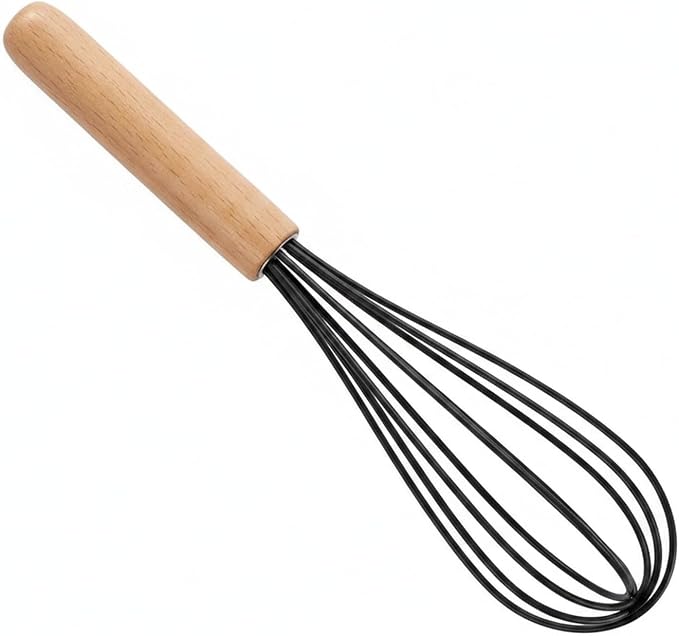 Easy-Use Manual Whisk with Silicone Head and Beech Wood Handle for Coated Cookware, 13-Inch Egg Beater