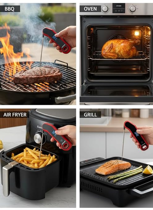 0.5 Sec Instant Read Meat Thermometer Digital with Auto-Rotating Large LCD Display & Motion Sensing, ±0.5°F Accuracy, IP67 Waterproof Food Thermometer for Cooking BBQ Grill Smoker Candy