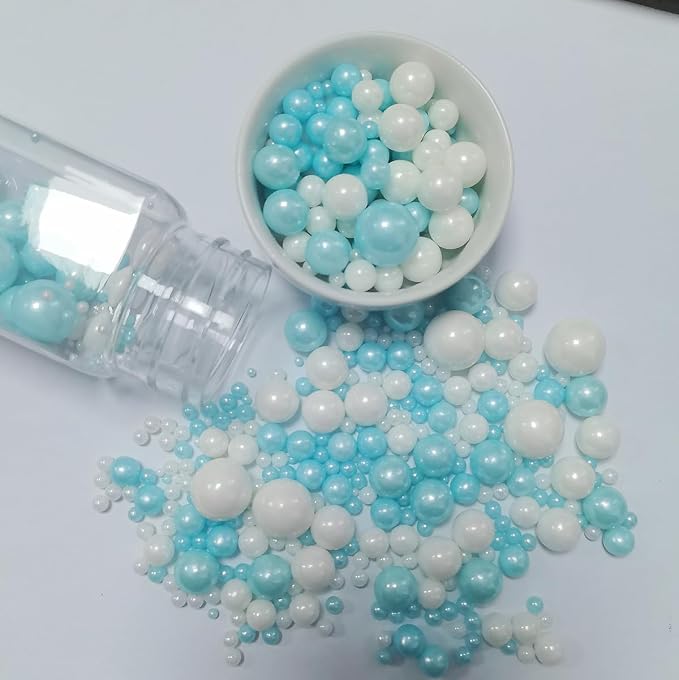 Edible Blue White Pearl Sprinkles for Cake Decorating, Mixing Light Blue and White Size Candy Baking Decorations Cake Cupcake Toppers Cookie Celebrations Wedding Valentines Baby Shower Frozen Themed Birthday Supplies 120g/ 4.23oz