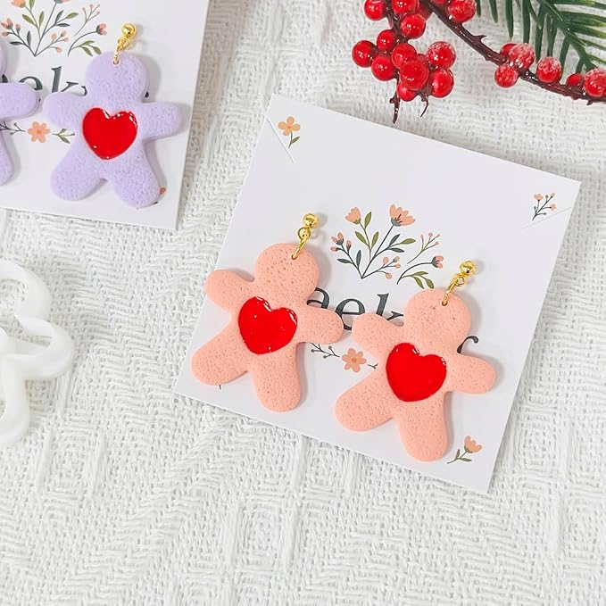 Xaekicr Cute Heart Gingerbread Polymer Clay Cutters Set – Clay Earring Cutters for DIY Earrings, Polymer Clay Molds for Jewelry Making – Clay Tools for Holiday Craft Lovers