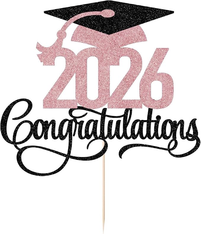 Black rose gold Glitter 2026 Congratulations Graduation Cake Topper,Congrats Grad Cake Decor - 2026 High School/College/Senior Graduation Party Decorations Supplies