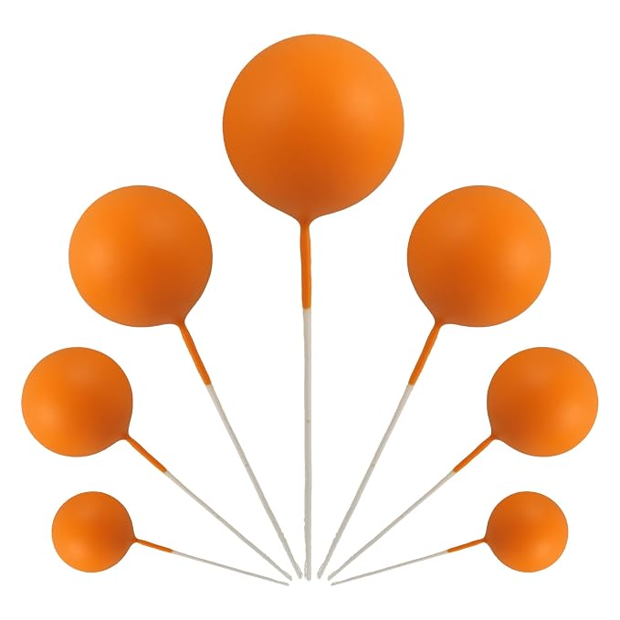 Gyufise 30Pcs Balls Cake Toppers Ball Cake Picks Foam Ball Shaped Cupcake Toppers Mini Balloons Baby Shower Cake Decorations for Wedding Enaggement Bridal Shower Birthday Party Supplies Orange