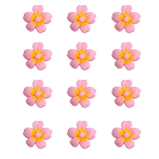 Sentovac 12 Pcs Pink Flowers Icing Decoration Edible Candy Dessert Valentine Sprinkles DIY For Cookie Cake Cupcake Topper Icing Frosting Decoration Supplies