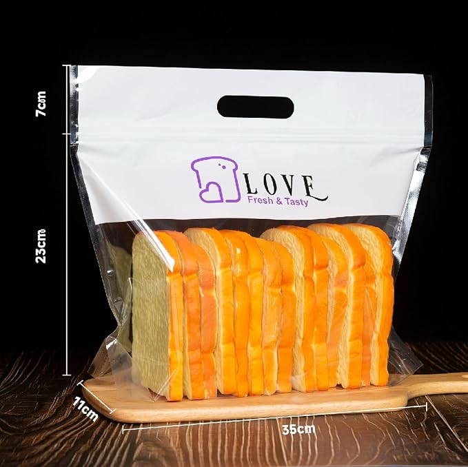 Plastic Bread Bags for Homemade Bread, Freezable Seal Tight Bakery Bags with Clear Window for Loaves, Sourdough，Bagels (50 Packs) White-13.8" x 11.8"