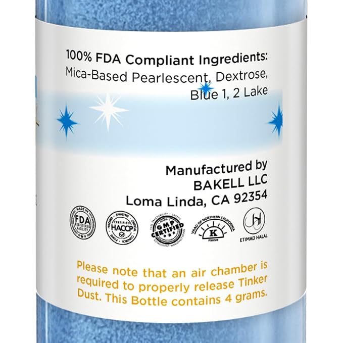 Bakell - Deep Blue Tinker Dust (4g, 1x Mini Spray Pump) Edible Glitter for Food, Desserts, and Baked goods!