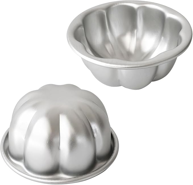 Aluminum Alloy Half Ball Pumpkin Tart Pan, Deep Tart Tins Jelly Mold, Muffin Cups Flower Shape for Cake, Tartlets, Brownies, Popover, Quiches - 6PCS