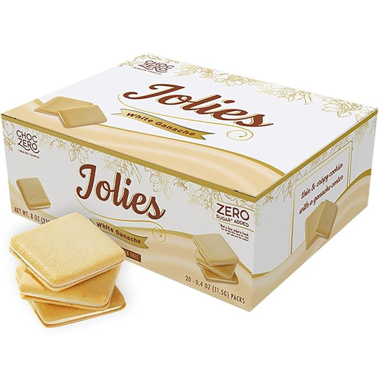 ChocZero White Chocolate Jolies Cookies, Sugar Free Chocolate Filled Cookies, Gluten Free, Keto, Low Carb, High Fiber, 8 oz Box