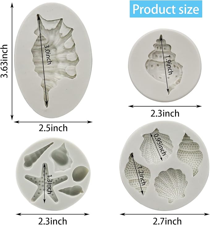 MEMOVAN Marine Theme Fondant Molds 4pcs Seashell Conch Starfish Silicone Baking Mold for Under the Sea Ocean Marine Cake Cupcake Decoration Chocolate Candy Soap Resin Clay Crafting
