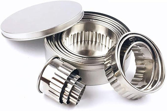12 Pieces Stainless Steel Fluted Edge Round Cookie Biscuit Cutter Set Graduated Ring Sizes for Effortless Circle Cookie Shaping, Pastry