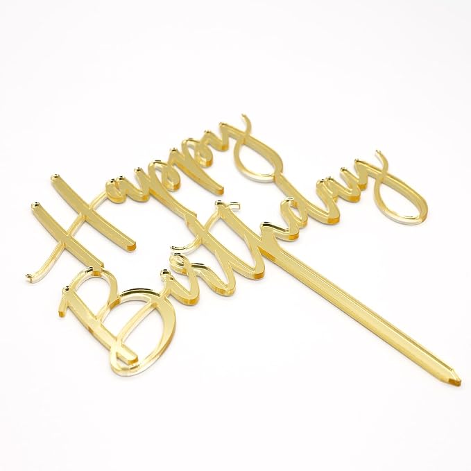 Happy Birthday Cake Topper, Gold Acrylic Durable Versatile Cake Topper, Birthday Supplies Decorations (Gold)