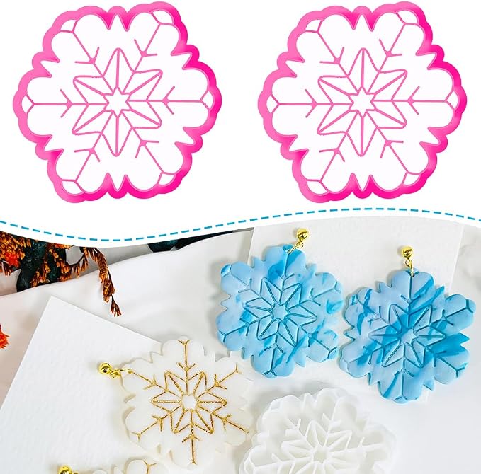 Xaekicr Snowflake Polymer Clay Cutters for Earrings, Clay Earring Cutters for Winter Crafts, 2pcs Christmas Polymer Clay Molds Clay Tools