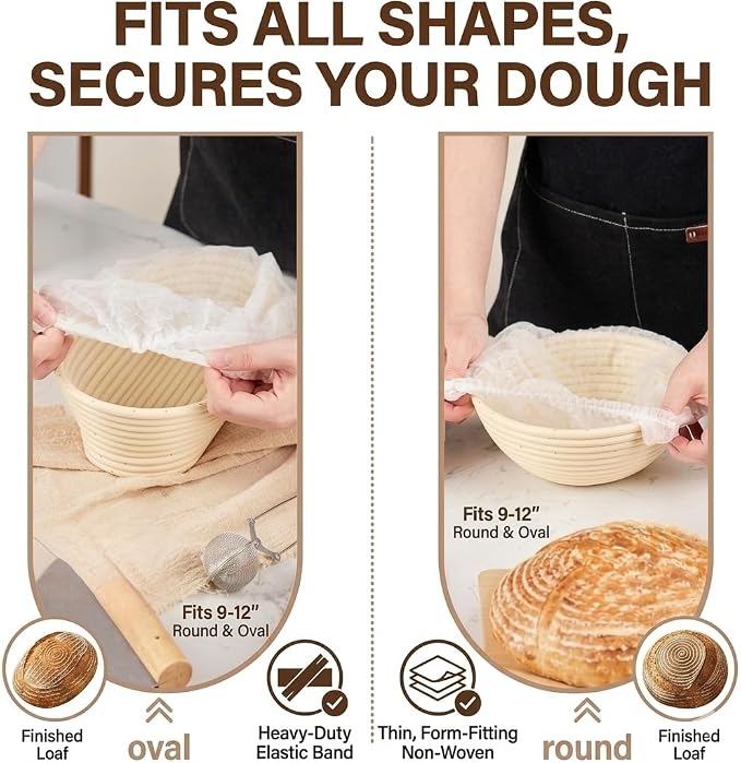 50 Pcs Banneton Liner,Banneton Bread Proofing Basket Non Woven Liners Non-Stick Dough,Bread Proofing Cover,Elastic Banneton Basket Liner for Prevents Dough from Sticking to Basket