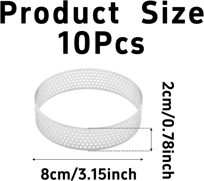 10Pcs 3.15Inch 304 Stainless Steel Perforated Tart Ring, Heat Resistant Cake Mousse Ring for Baking Fruit Tarts, Cake, Crust and Dessert Making