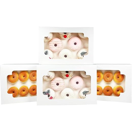 Auto-pop up White Cookie Box with Window 12x8x2.5 inch 32 Packs Two Uses One Second Folding Pastry Biscuit Bakery Box for Packaging