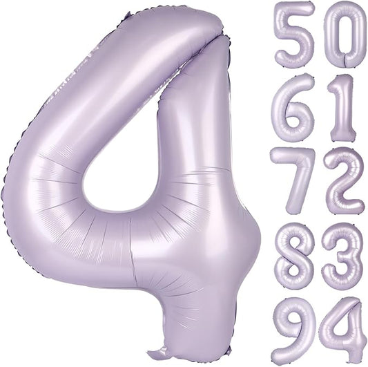 Lilac 4 Balloon, Number Balloons 40 Inch, Lavender 4th Birthday Decorations for Girls Four Large Numbers for Party Decor, Number 4 Balloon