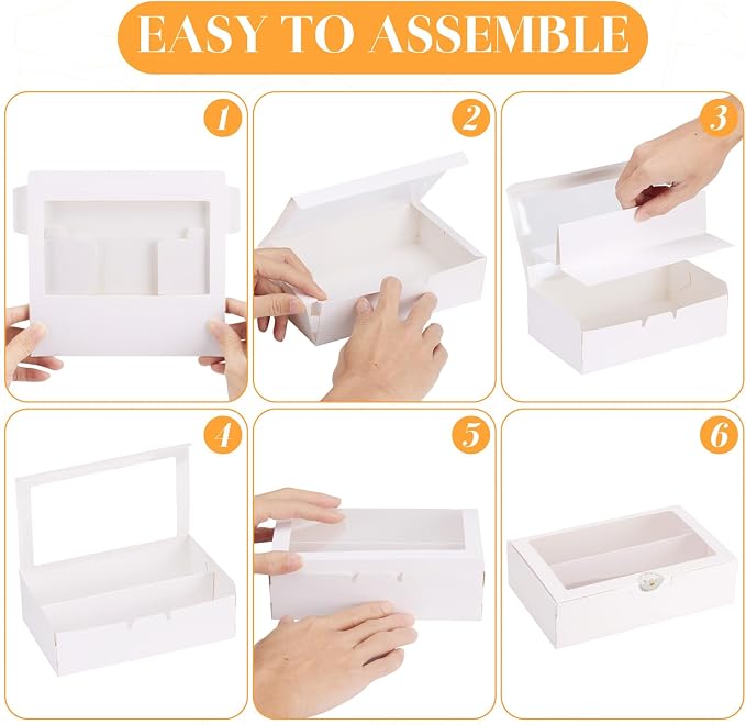 20 Pack Macaron Boxes with Window - 7.3x4.6x2 in Macaron Packaging Containers Holds 12-16 pcs,Small Cookie, Truffle and chocolate covered strawberry boxes for Gift Giving