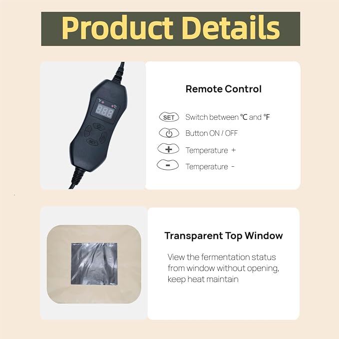 Dough Proofing Box, Bread Making Tools, with NTC Sensor Temperature and Timer Controller,Auto Shutdown Timer, Foldable Zippered Bread Proofing basket, Yogurt and Rice Wine Fermentation Box.