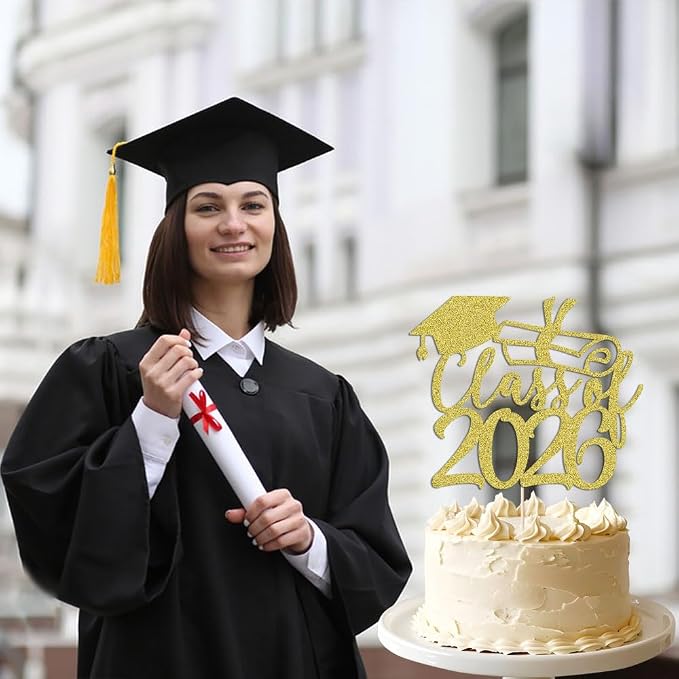 Gold Class of 2026 Congrats Grad Cake Topper Glitter Graduation Party Supplies - High School College Graduates -College Graduate Cake Topper Decorations (Class of 2026 gold)