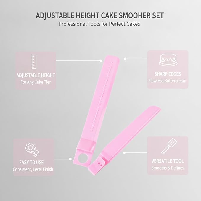 13-Inch Adjustable Cake Smoother Set, Stainless Steel Icing Spatula for Level Frosting and Sharp Edges on Tiered Cakes (2-Piece)