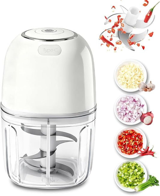 Tiiyee Electric Garlic Chopper, 350ML Mini Portable Mincer Masher 6 Blade | Veggie Blender to Vegetable Grinder Food Processor Stainless Steel for Nuts Chili Onion Ginger Spices Salad Graters