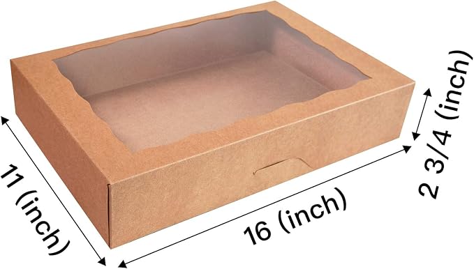 15-PACK Pastry Bakery Box 16x11x2.75inch,Brown Large Donuts,Muffins,Cookies Boxes with PVC Window Auto-Pop up Paper Box Nature Cardboard Take Out Container,Hold 12 Donuts,Pack of 15