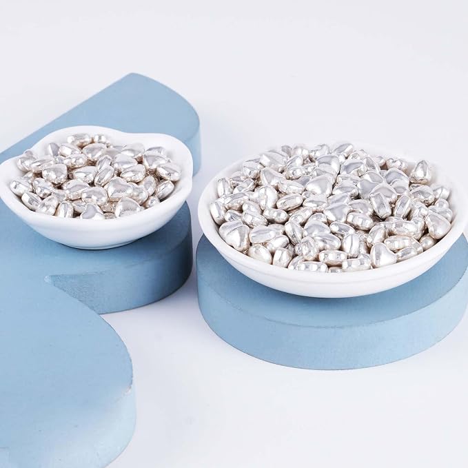 Kasvan Silver Heart Shapes Sprinkles - Edible Candy Pearls 100g/3.58 Oz, Mix Size, Baking Cake Decorations, Ice Cream Toppings and Cookie Decorating, Wedding Party Chirstmas Supplies (Silver)