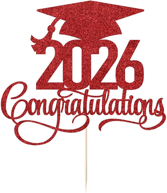 Glitter 2026 Congratulations Graduation Cake Topper,Congrats Grad Cake Decor - 2026 High School/College/Senior Graduation Party Decorations Supplies (2026 Congratulations red)