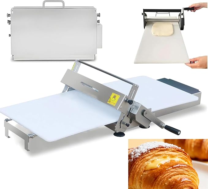 Manual Foldable Dough Sheeter Machine for Bakery, Pizza, Croissant - Stainless Steel Pastry Roller with Adjustable Thickness 0.5-17.5mm/0.5-27mm for Commercial & Home Use