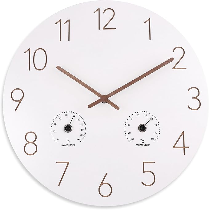 14 Inch Wall Clock, Wooden Frame Wall Clocks Decorative for Kitchen Living Room Bedroom Housewarming