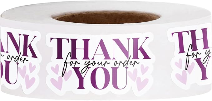 WRAPAHOLIC 1.8 x 1.1 Inch, 500 Total Business Stickers Roll - Purple Thank You for Your Order Text Design, Thank You Lables, Shipping Stickers for Party Decorations