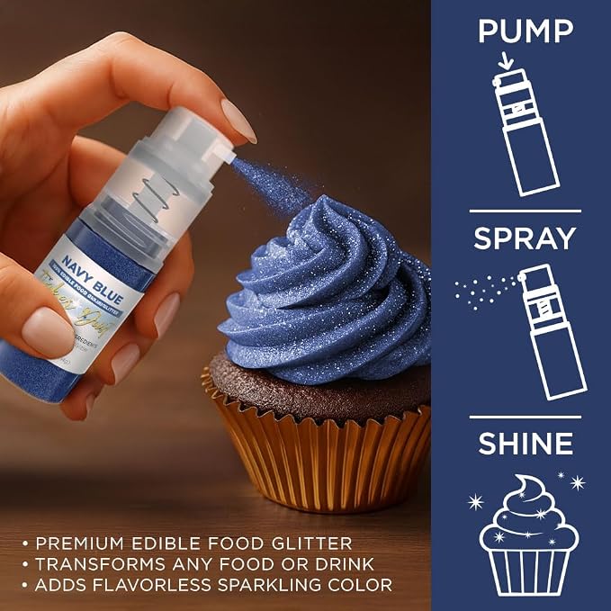 Bakell - Navy Blue Tinker Dust (4g, 1x Mini Spray Pump) Edible Glitter for Food, Desserts, and Baked goods!