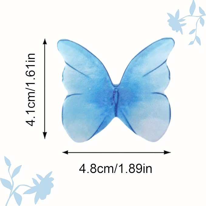 52 pcs edible wafer paper butterfly cake decoration, Cupcake topper multicolor butterfly decorative paper suitable for weddings birthdays Christmas cocktails (Watercolor blue)