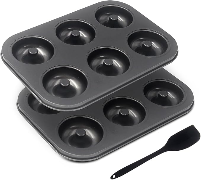Donut Pans, Non-stick Baking Pans 6-Cavity with a Scraper for 2.5" Donuts, Bagels, and More(2-Count, Grey)