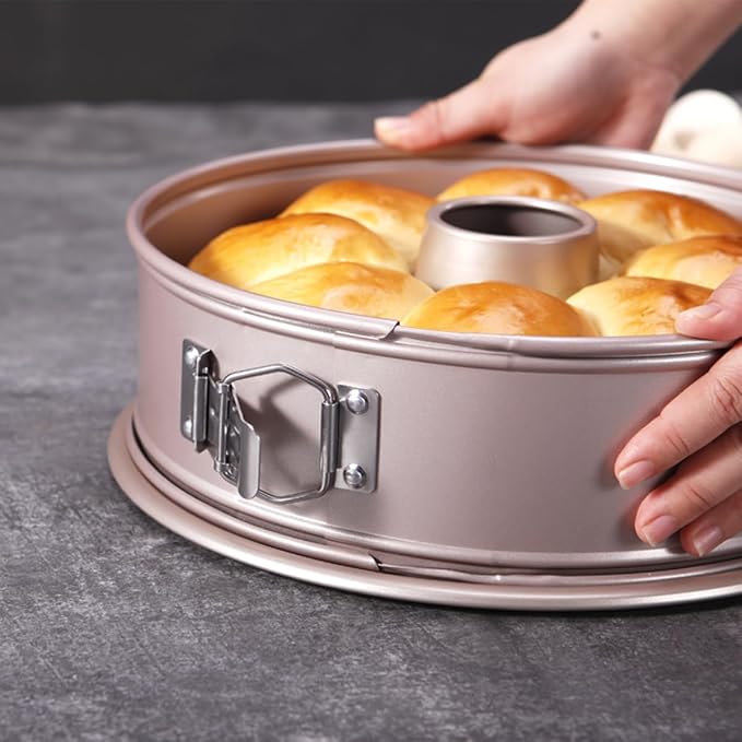 CHEFMADE10 Inch Springform Pan and Tube Pan,Non-stick Cheesecake Bakeware and Ice-cream Cake Bakeware, Carbon Steel Tube Cake Pan 2 in 1 with Removable Bottom