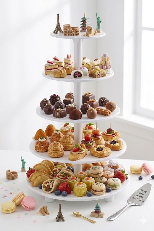 Oasis Supply 5-Tier Cake Stand – White Plastic Tiered Dessert Display Stand, Cupcake Stand for Cakes, Cupcakes, Weddings, Parties & Dessert Table Decorations