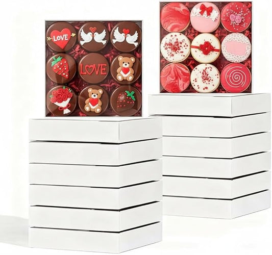 25PCS 6x6x1.25 Inches Baking Boxes with Clear display lid for Cookies,Macaron,Cakesicle,Dount,Pastry,Chocolate Covered Ores or More