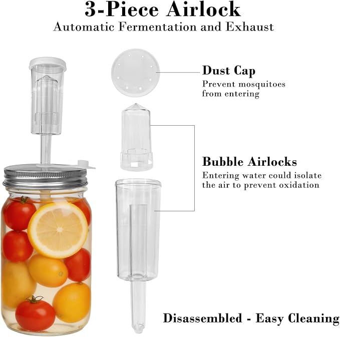 Fermentation Lids Kit for Wide Mouth Mason Jars | 6 304 Stainless Steel Fermenting Lids with 6 Airlocks, 6 Silicone Rings & Grommets-Complete Mason Jar Fermentation Set for Brewing, Fermenting(No Jars