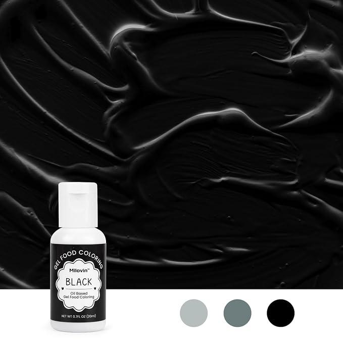 Oil Based Food Coloring for Chocolate, 20ml Edible Black Oil Based Food Coloring Gel for Cake Decorating, Sugar, Candy Melts, Baking, Cookies, Icing Frosting, Meringues, Cream- 0.7 Fl. Oz(Black)
