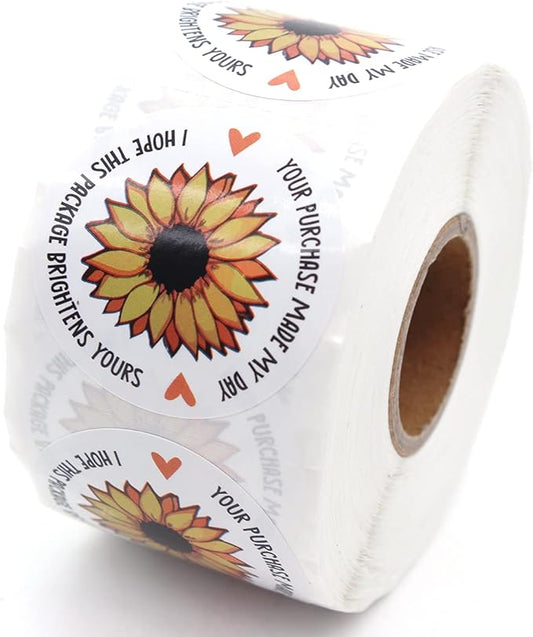 Littlefa Your Purchase Made My Day Sticker,Sunflower Thank You Stickers,Handmade Small Business Stickers for Gifts Bags Boxes Packaging Shopping Small 500 PCS