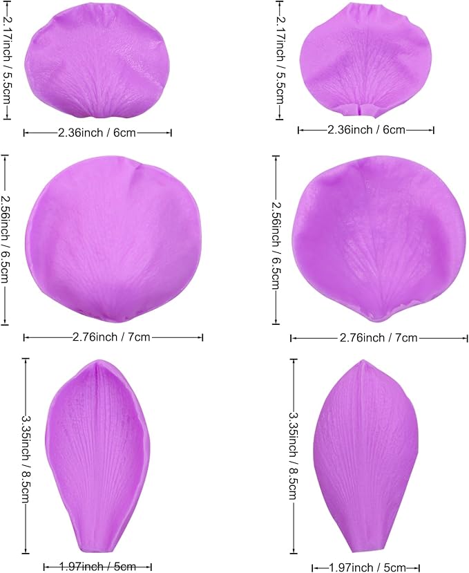 Rose Petal Silicone Molds Lotus Veiners Molds Flower Veining Fondant Molds for Cake Decorating Candy Chocolate Polymer Clay Set of 6
