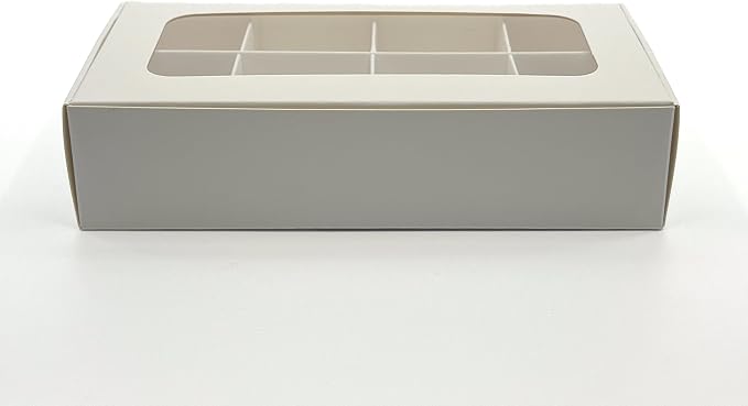20pcs White Treat Boxes with Window and Dividers | 8 X-SMALL compartments | 6.75 x 3.5 x 1.57 in | Empty candy boxes for gift giving, truffle box - perfect for Valentine's Day