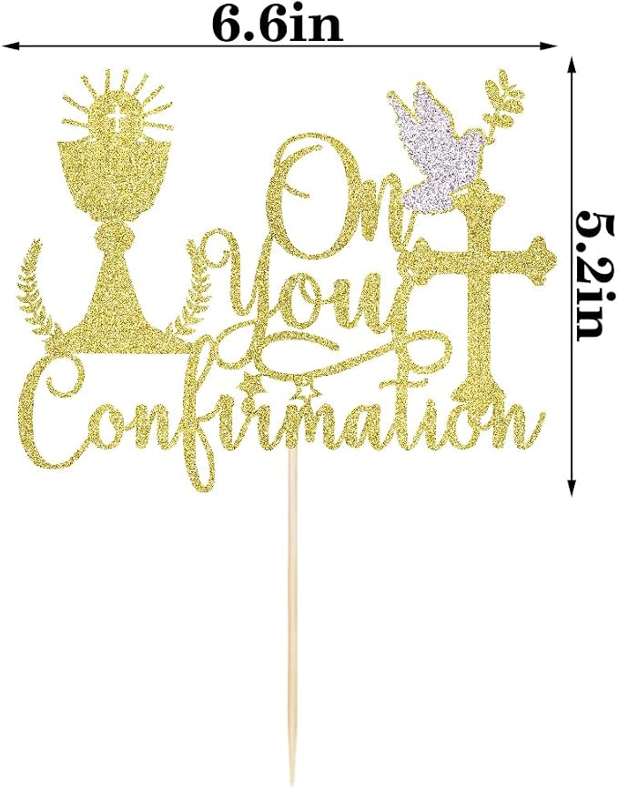 Gold Glitter Communion Cake Topper-Suitable for Ramadan, Religious Baptism, Baby Shower Birthday Party Decorations, Children's Birthday, God Bless, Wedding Party Decorations