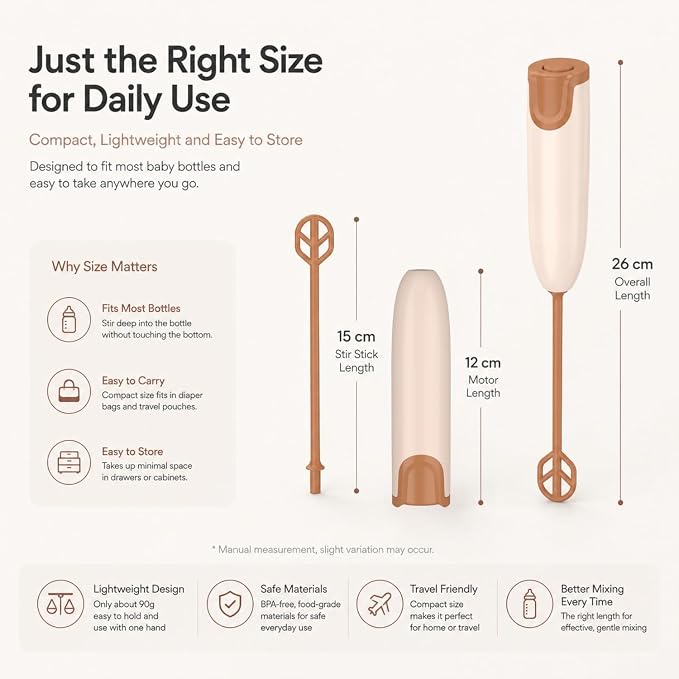 Handheld Electric Baby Formula Mixer with 2 Stirring Sticks, Battery Operated Bottle Mixer, Portable Low-Speed Stirrer for Baby Bottles, Formula, Protein Powder, Coffee, Home, Travel and Office Use