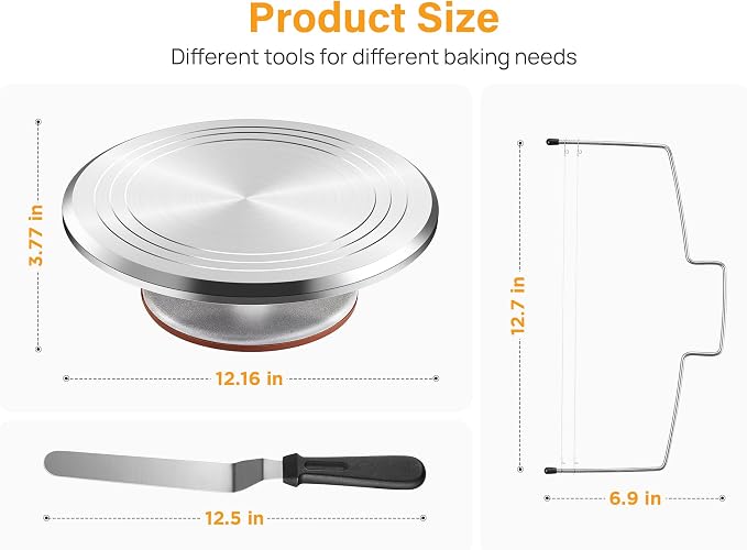 Kootek 22pcs Cake Decorating Supplies Kit, Baking Tools with 12" Aluminium Cake Turntable Rotating Cake Stand, Piping Bags and Tips Set, Icing Spatula, Cake Leveler, 3 Icing Scrapers for Mother's Day