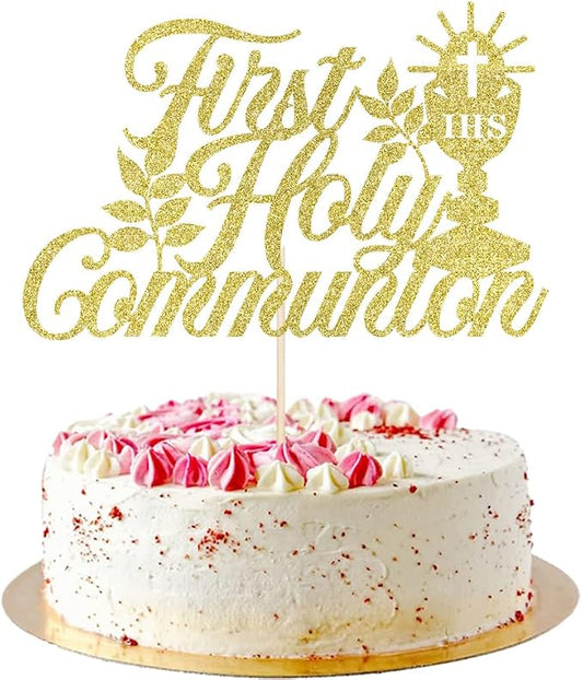 First Holy Communion Cake Topper-Suitable for Ramadan, Religious Baptism, Baby Shower 1st Birthday Party Decorations, Children's Birthday, God Bless, Communion Party Decorations