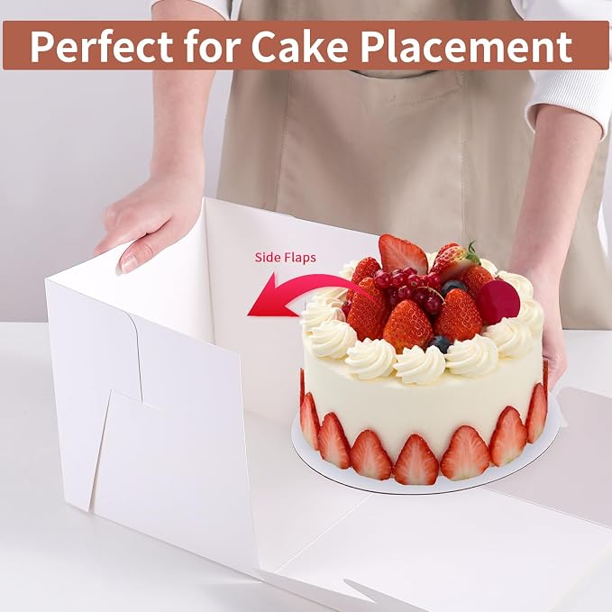 16pcs 10x10x8 Inches Cake Boxes,8pcs White Bakery Boxes with Window and 8pcs Boards,Cajas storage for 10 inch Cake box, Disposable Pie Box, Father's Day,Wedding, Birthday, Party