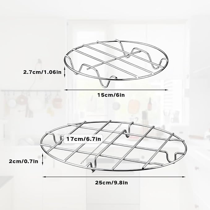 2 Pieces 304 Stainless Steel Cooling Racks, Roasting Rack, Multi-Purpose Cooking Rack Set for Baking, Roasting, Steaming and Cooling, Round and Oval Shapes Included